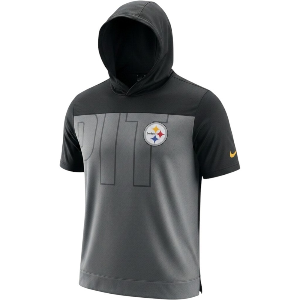 Pittsburgh Steelers Nike NFL Dri-Fit Short Sleeve Hooded Tee Mens XL Black Grey